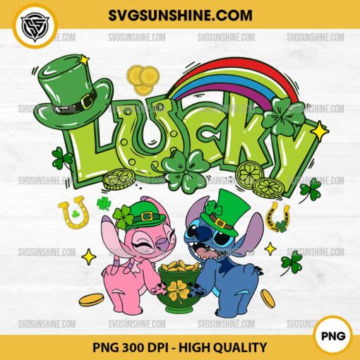 Lucky Stitch And Angle PNG, Disney Stitch St Patricks Day PNG