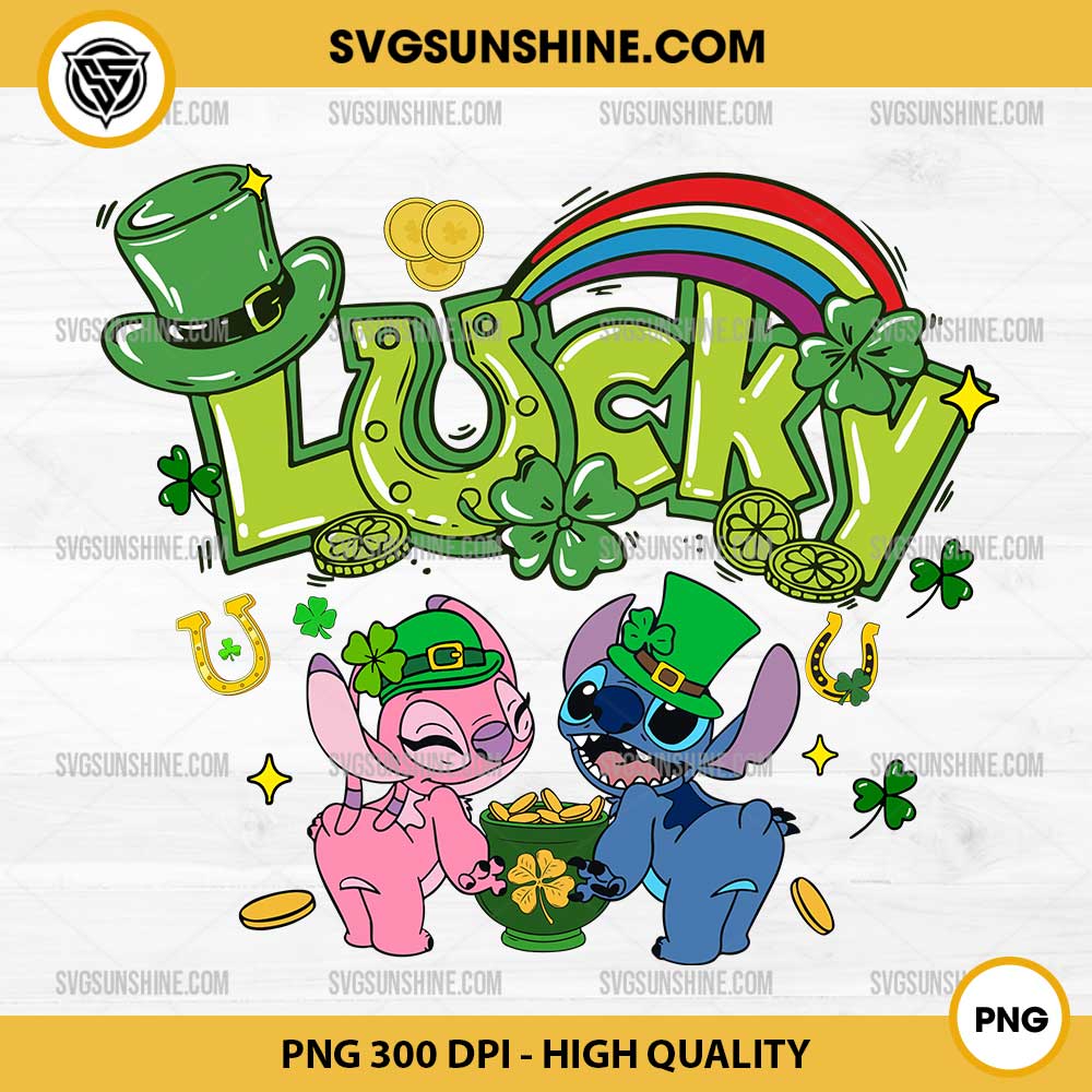 Lucky Stitch And Angle PNG, Disney Stitch St Patricks Day PNG Lucky Stitch And Angle PNG, Disney Stitch St Patricks Day PNG