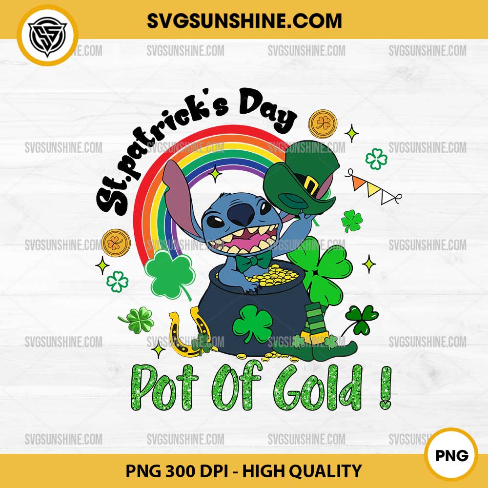 St Patricks Day Pot Of Gold Stitch Rainbow PNG, Disney Stitch St Patricks Day PNG St Patricks Day Pot Of Gold Stitch Rainbow PNG, Disney Stitch St Patricks Day PNG
