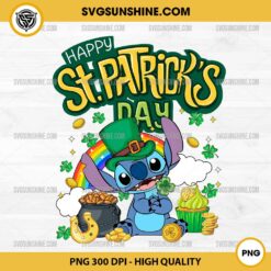 Stitch Happy St Patricks Day Shamrock PNG, Stitch Pot Of Gold PNG