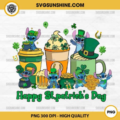 Stitch Happy St. Patricks Day PNG, Stitch Coffee And Cakes Patricks Day PNG