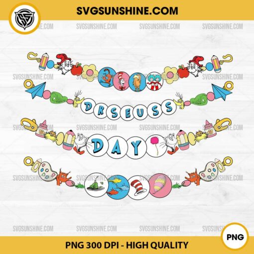 Dr Seuss Beaded Bracelet PNG, Read Across America PNG, Cat in The Hat PNG