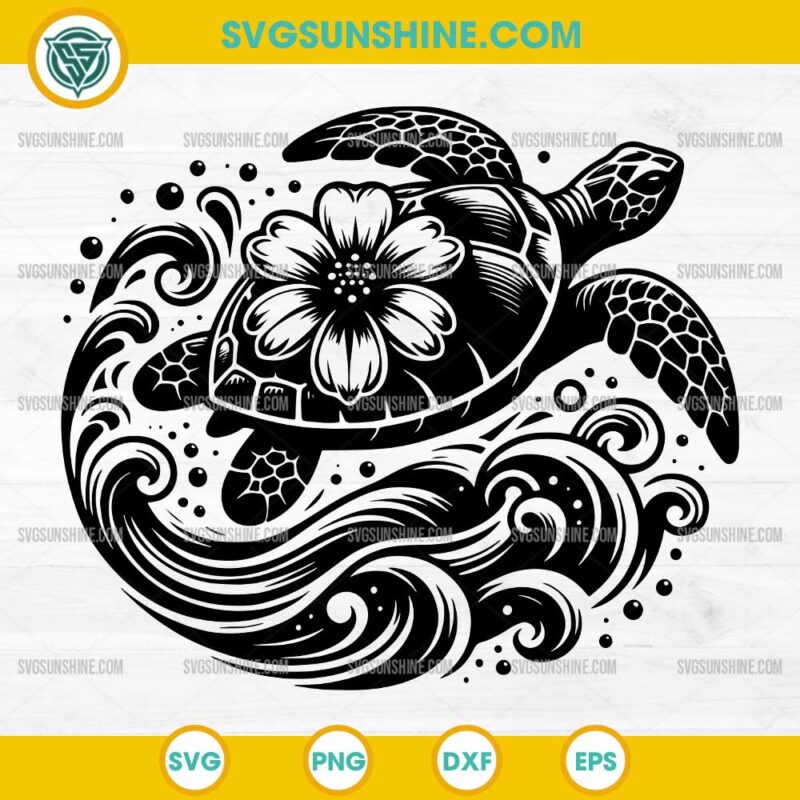 Floral Sea Turtle SVG, Beach Turtle Mandala SVG