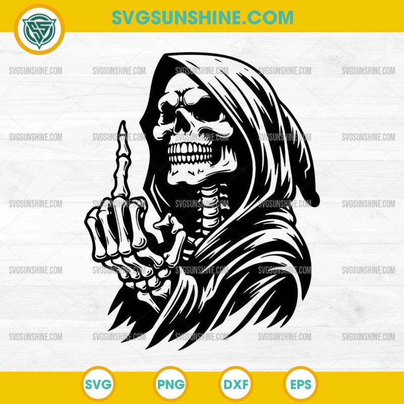 Grim Reaper Skeleton Middle Finger SVG, Grim Reaper Skull SVG