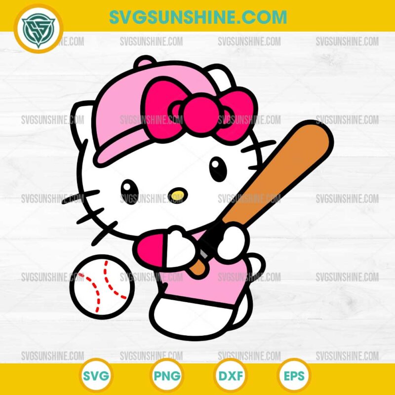 Hello Kitty Baseball SVG, Pink Hello Kitty MLB SVG PNG