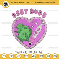 Best Buds Weed Embroidery Design, Stoner Heart Weed Embroidery File