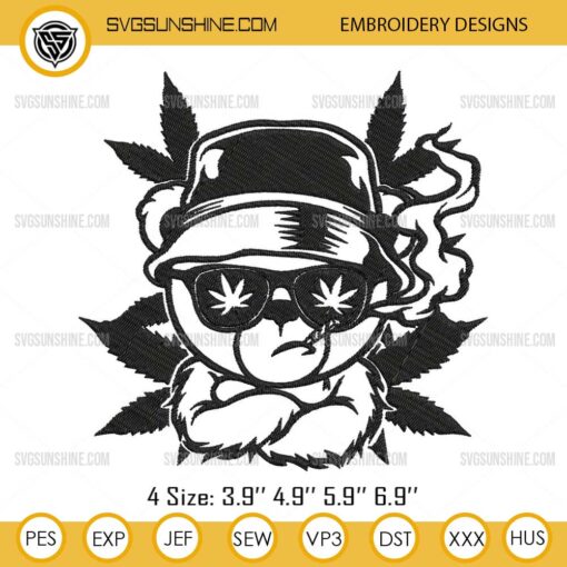 Rasta Teddy Bear Smoking Weed Embroidery Design