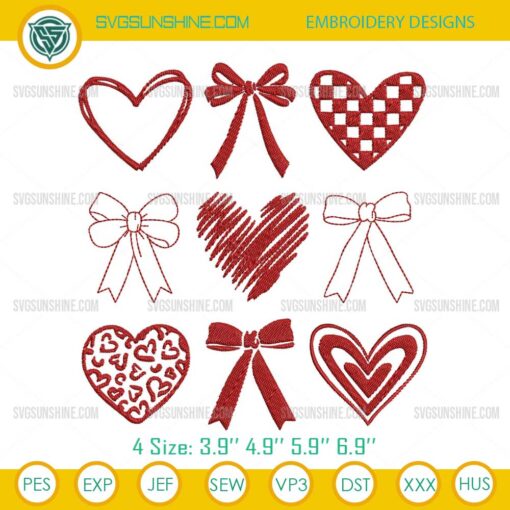 Valentine Coquette Heart Embroidery Design, Happy Valentines Day Embroidery File
