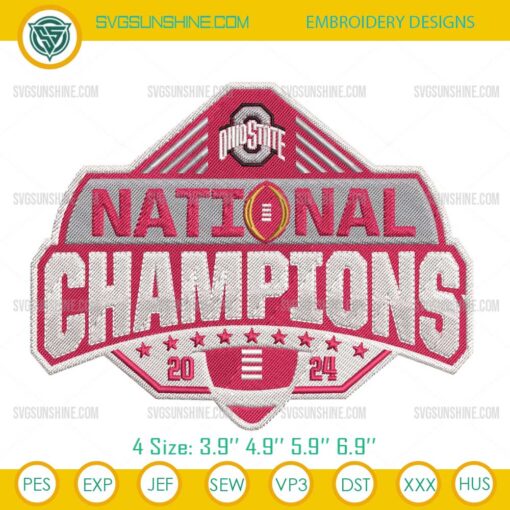 Ohio State Buckeyes Football National Champions 2024 Embroidery Design, Ohio Football Embroidery File
