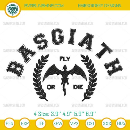 Basgiath Fly Or Die War College Embroidery Design, Fourth Wing Novel Embroidery File