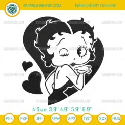 Betty Boop Embroidery Design, Betty Boop Heart Kiss Embroidery File