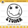 Stoner Smiley Face Embroidery Design, Weed Cannabis Marijuana Embroidery Design