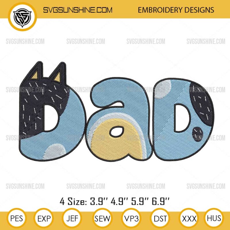 Bluey Dad Embroidery Design, Bandit Heeler Embroidery File