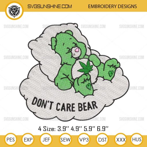 Don’t Care Bear Weed Embroidery Design, Care Bear Smoking Weed Embroidery