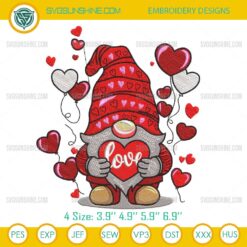 Gnome Valentine's Day Embroidery Design, Gnome Love Embroidery File
