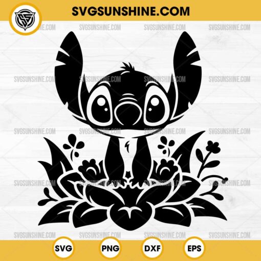 Stitch Silhouette SVG, Disney Stitch Flowers SVG