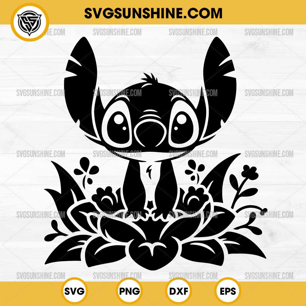 Stitch Silhouette SVG, Disney Stitch Flowers SVG Stitch Silhouette SVG, Disney Stitch Flowers SVG