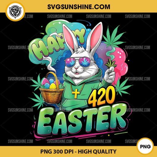 Happy 420 Easter Bunny with Basket and Cannabis PNG, Happy 420 Easter Bunny PNG