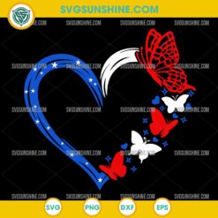 4th Of July Butterfly Red White Blue SVG, Heart with Butterflies SVG, Patriotic USA July 4th SVG