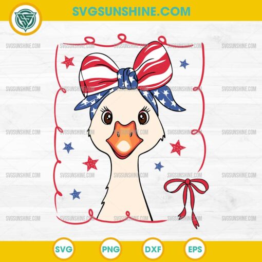4th Of July Goose SVG, Silly Goose Patriotic Bows SVG, Coquette Bow American Flag Silly Goose SVG