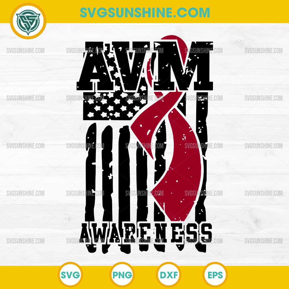 AVM Awareness SVG, AVM Burgundy Ribbon American Flag SVG AVM Awareness SVG, AVM Burgundy Ribbon American Flag SVG