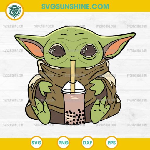 Baby Yoda Drinking Boba Tea SVG, Baby Yoda Star Wars SVG