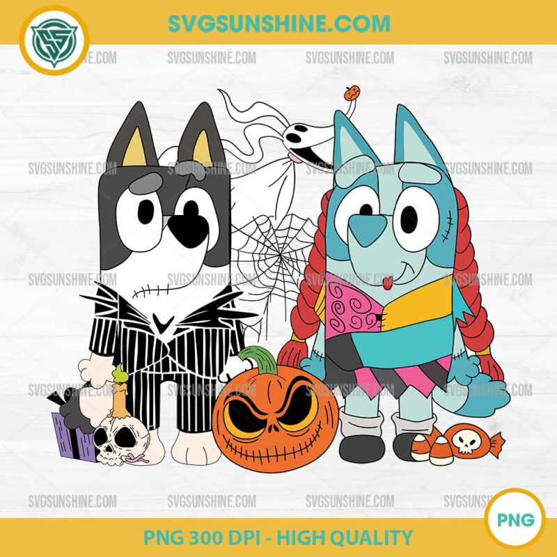Bluey Jack Skellington And Sally SVG, Bluey Halloween SVG