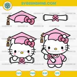 Pink Hello Kitty Graduation SVG Bundle, Kawaii Kitty Graduate SVG, Girl Graduation Cap SVG