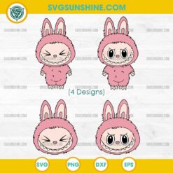 Pink Labubu SVG Bundle, Labubu Face SVG, Cute Labubu SVG PNG 4 Design