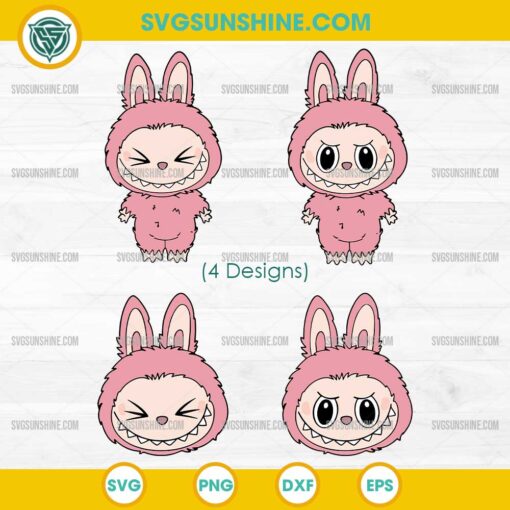 Pink Labubu SVG Bundle, Labubu Face SVG, Cute Labubu SVG PNG 4 Design