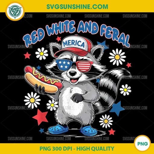 Raccoon Red White And Feral PNG, 4th Of July Raccoon America PNG