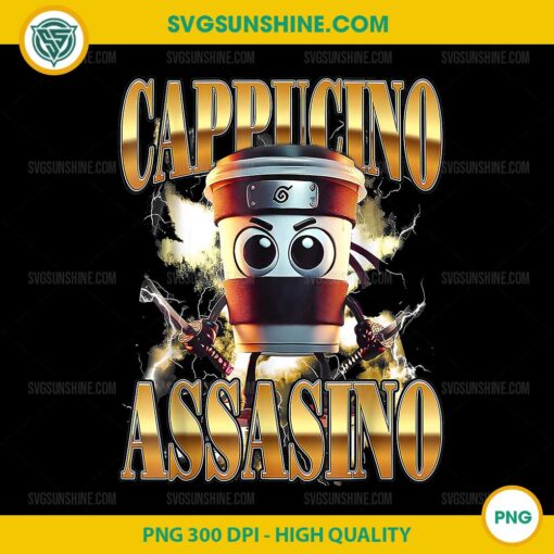 Cappuccino Assassino Coffee PNG, Italian Brainrot Meme PNG