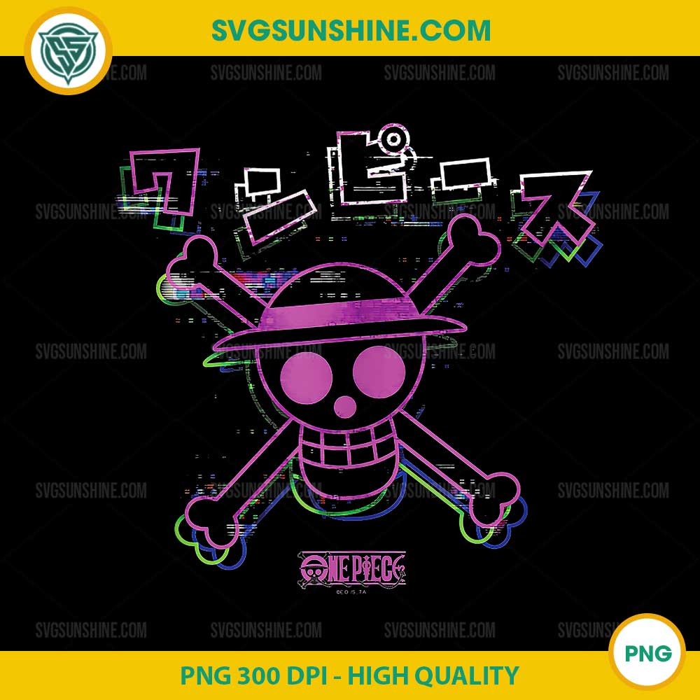 Colorful Straw Hat Glitch with Kanji PNG, One Piece Anime PNG Colorful Straw Hat Glitch with Kanji PNG, One Piece Anime PNG