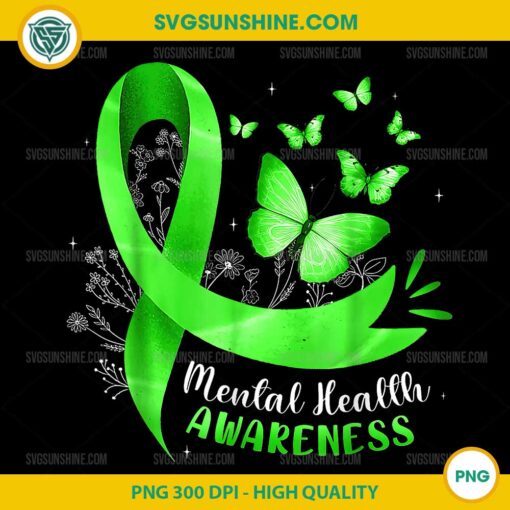 Mental Health Awareness Butterfly Green Ribbon PNG, Mental Health Awareness Month PNG