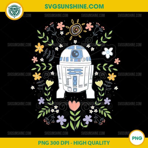 Star Wars Cute R2D2 Floral Spring Vibes PNG, Star Wars R2D2 PNG
