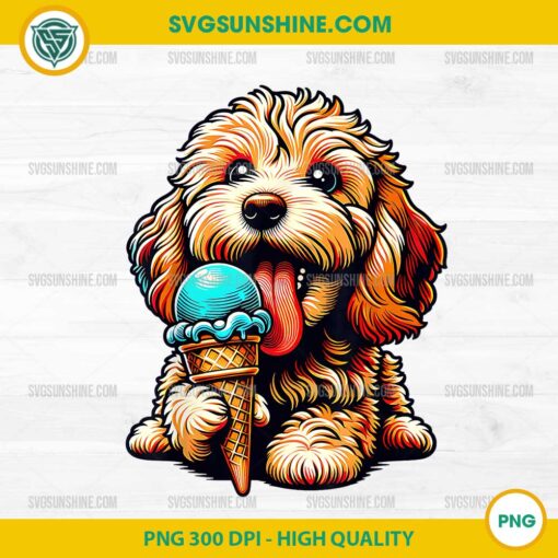 Cockapoo Eating Ice Cream PNG, Cone Cute Dog PNG
