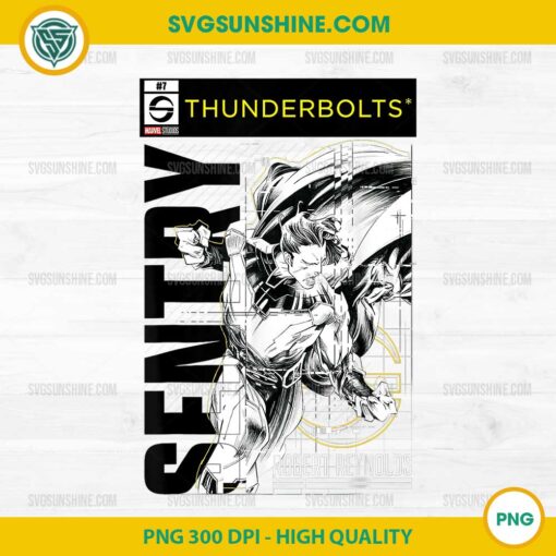 Marvel Studios Thunderbolts PNG, Sentry B&W Comic Cover #7 PNG
