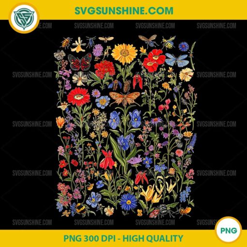 Mixed Flowers Bouquet Wildflowers Floral Pattern Aesthetic PNG
