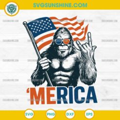 Bigfoot Merica Rock American Flag SVG, Patriotic Bigfoot 4th Of July SVG