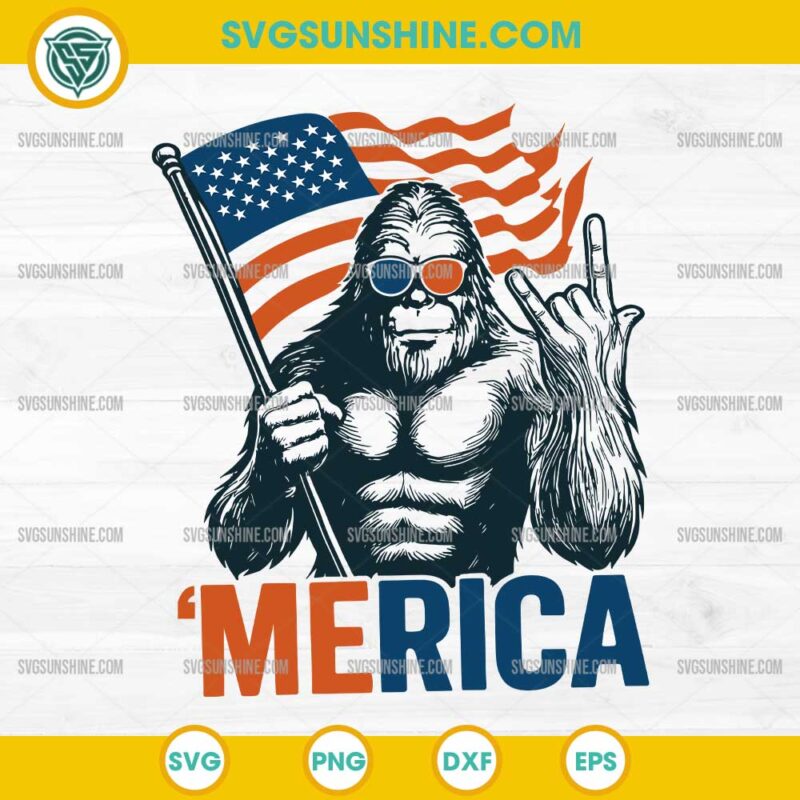 Bigfoot Merica Rock American Flag SVG, Patriotic Bigfoot 4th Of July SVG