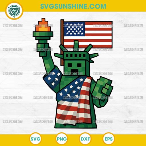 Patriotic Minecraft Statue of Liberty SVG, 4th Of July Minecraft SVG