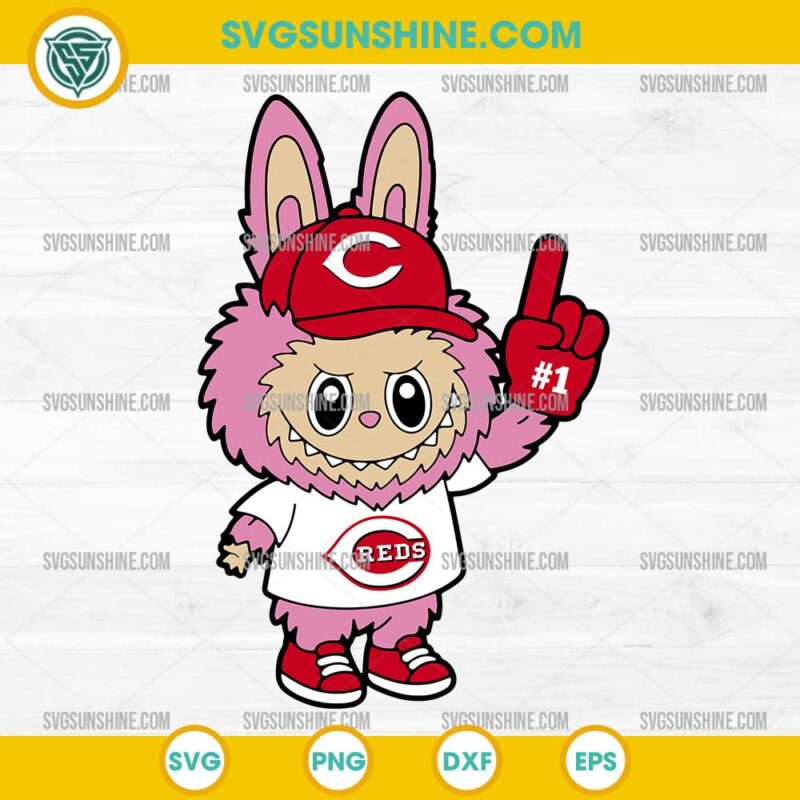 Pink Labubu Cincinnati Reds SVG, Labubu MLB Baseball SVG