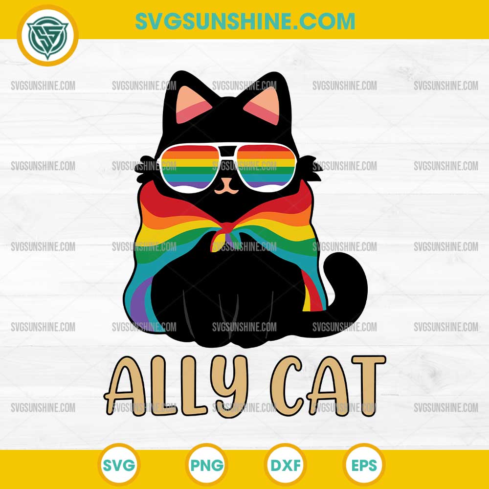 Pride Ally Cat SVG, Cat LGBTQ SVG, Cat Gay Pride Flag SVG, Cat Sunglasses Rainbow SVG Pride Ally Cat SVG, Cat LGBTQ SVG, Cat Gay Pride Flag SVG, Cat Sunglasses Rainbow SVG