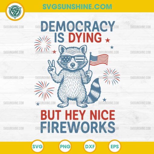 Raccoon Democracy Is Dying But Hey Nice Fireworks SVG, Raccoon 4th Of July SVG