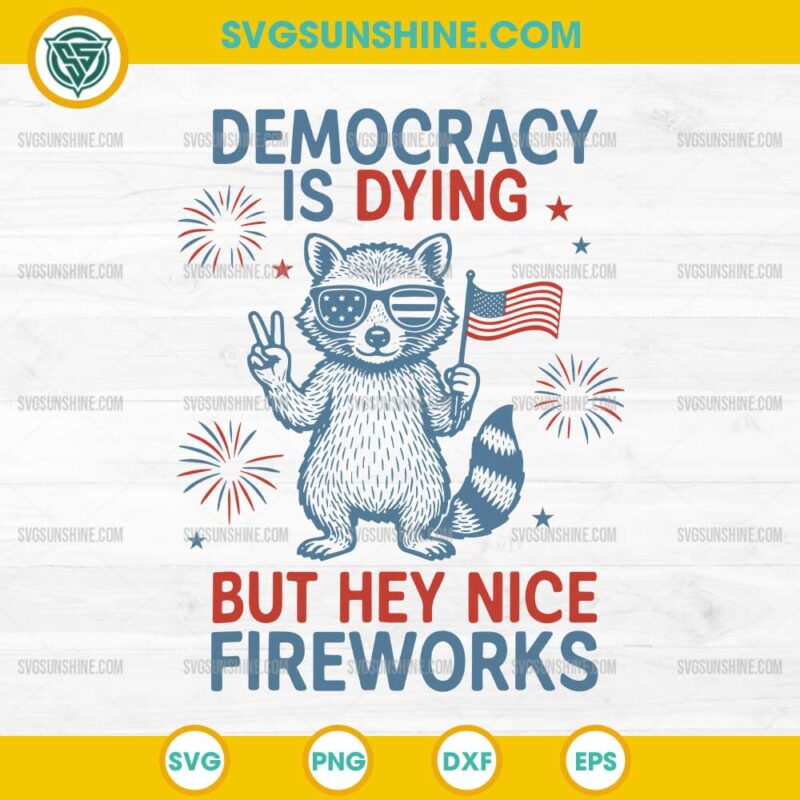 Raccoon Democracy Is Dying But Hey Nice Fireworks SVG, Raccoon 4th Of July SVG