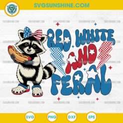 Red White And Feral SVG, Raccoon Girl SVG, Raccoon Bow Us Flag SVG, 4th Of July SVG