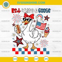 Red White and Goose 4th of July SVG, American Goose Girl Checkered SVG
