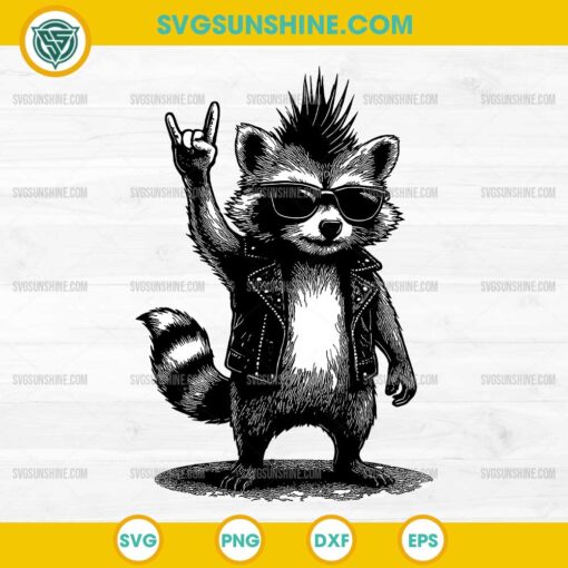 Retro Raccoon Rock Music SVG, Funny Raccoon Rock Sign SVG