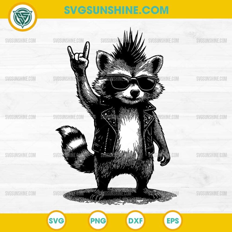 Retro Raccoon Rock Music SVG, Funny Raccoon Rock Sign SVG