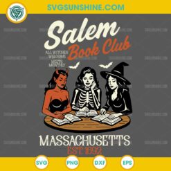 Witchy Book Club SVG, Salem Massachusetts Halloween SVG, Spooky Girl Reading SVG, Book Lover Halloween SVG